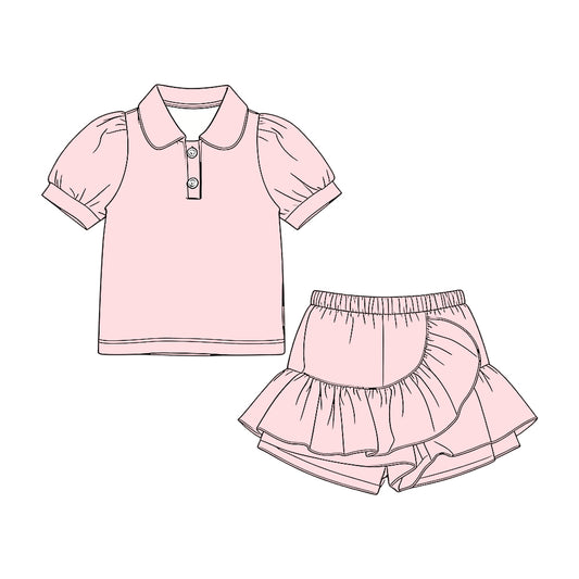 Pre order solid cotton polo ruffle skort set girl clothing