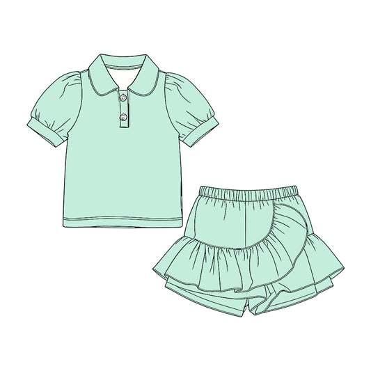 Pre order solid cotton polo ruffle skort set girl clothing