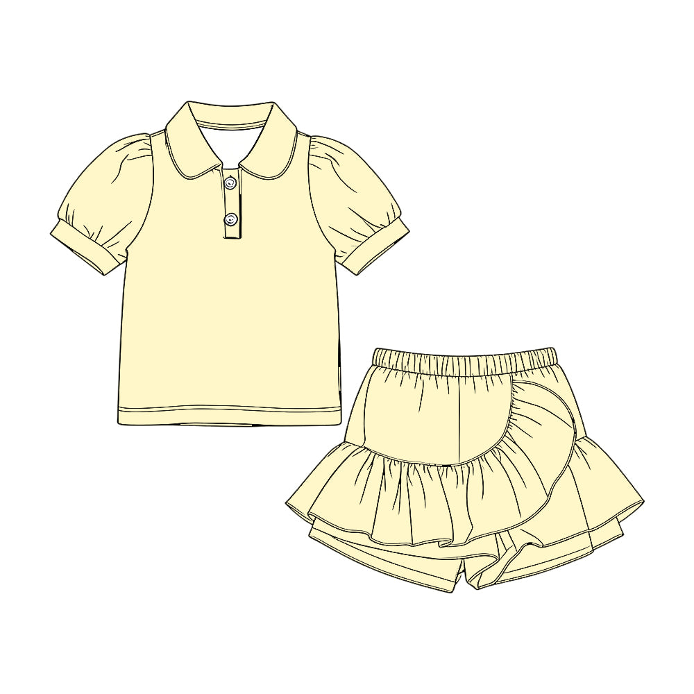 Pre order solid cotton polo ruffle skort set girl clothing