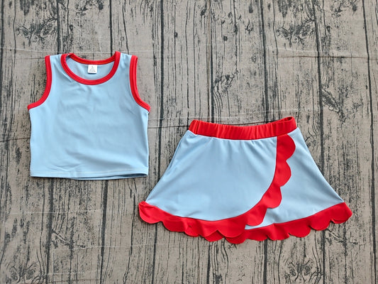 Pre order solid scallop active skort set girls athletic outfit