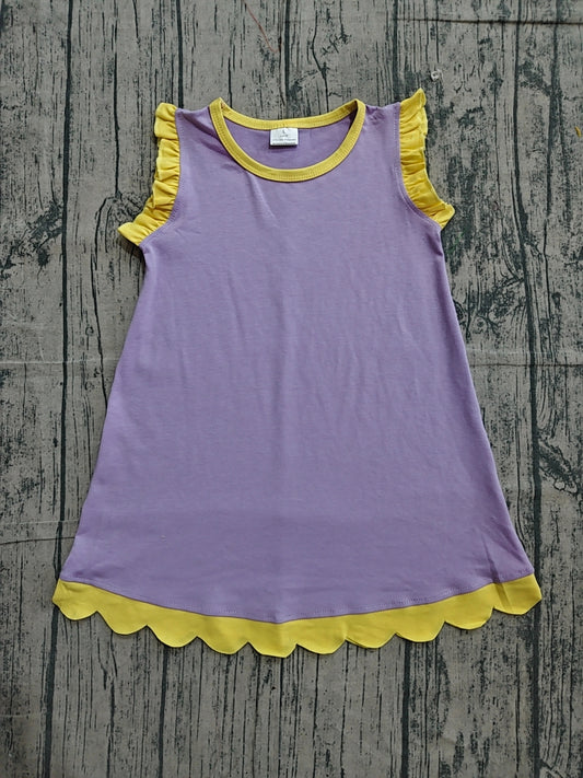 Pre order solid lavender yellow scallop dress