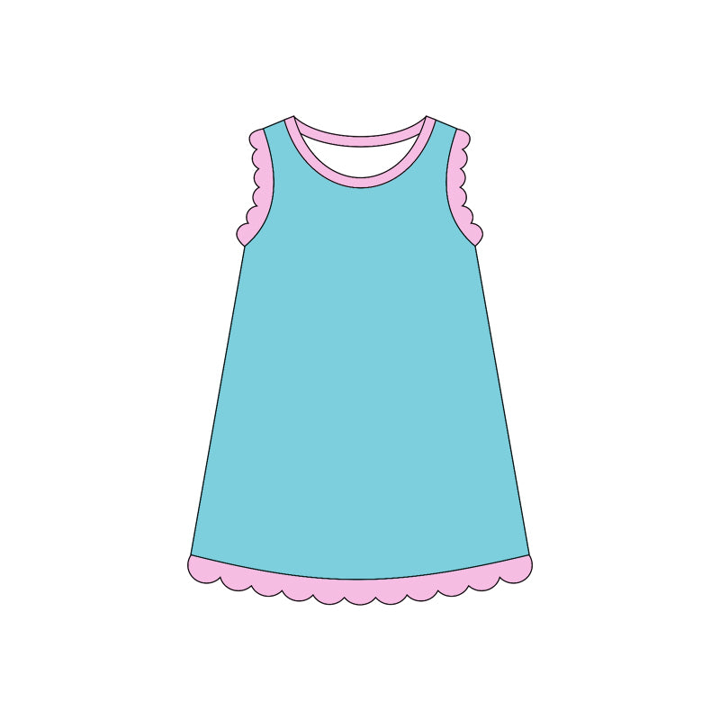 Pre order solid pink blue scallop dress