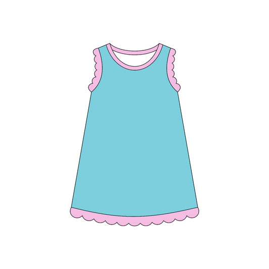 Pre order solid pink blue scallop dress