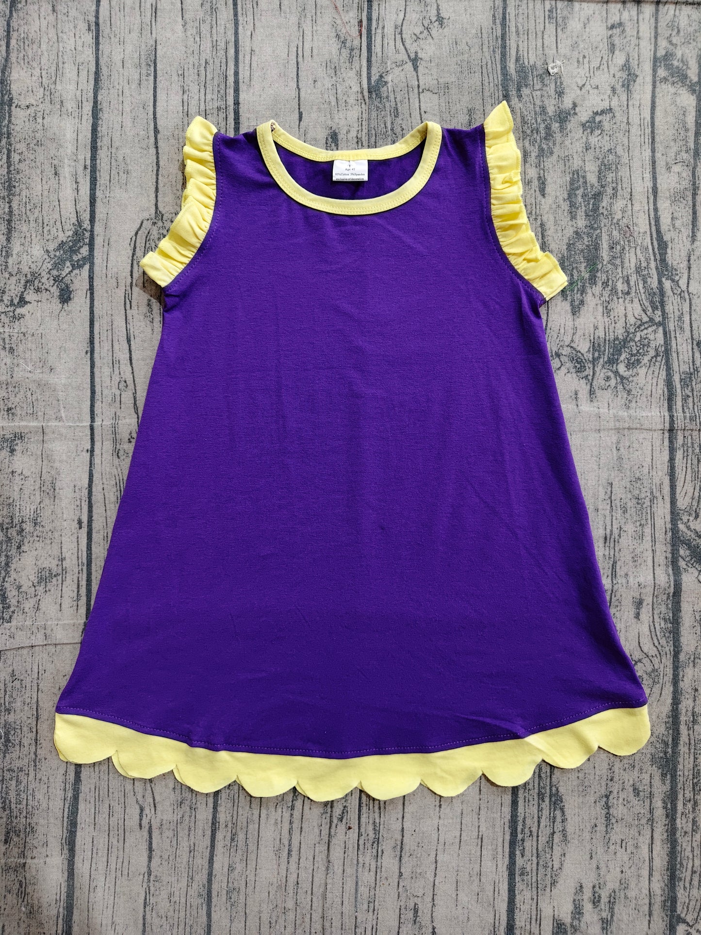 Pre order solid purple yellow scallop dress