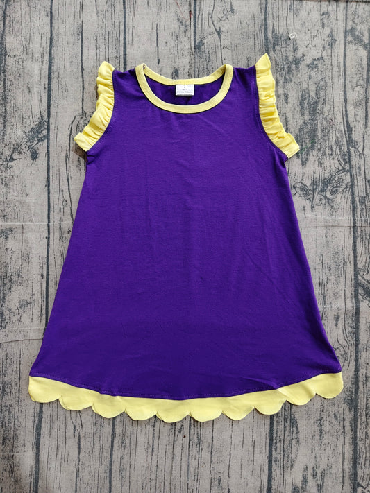 Pre order solid purple yellow scallop dress