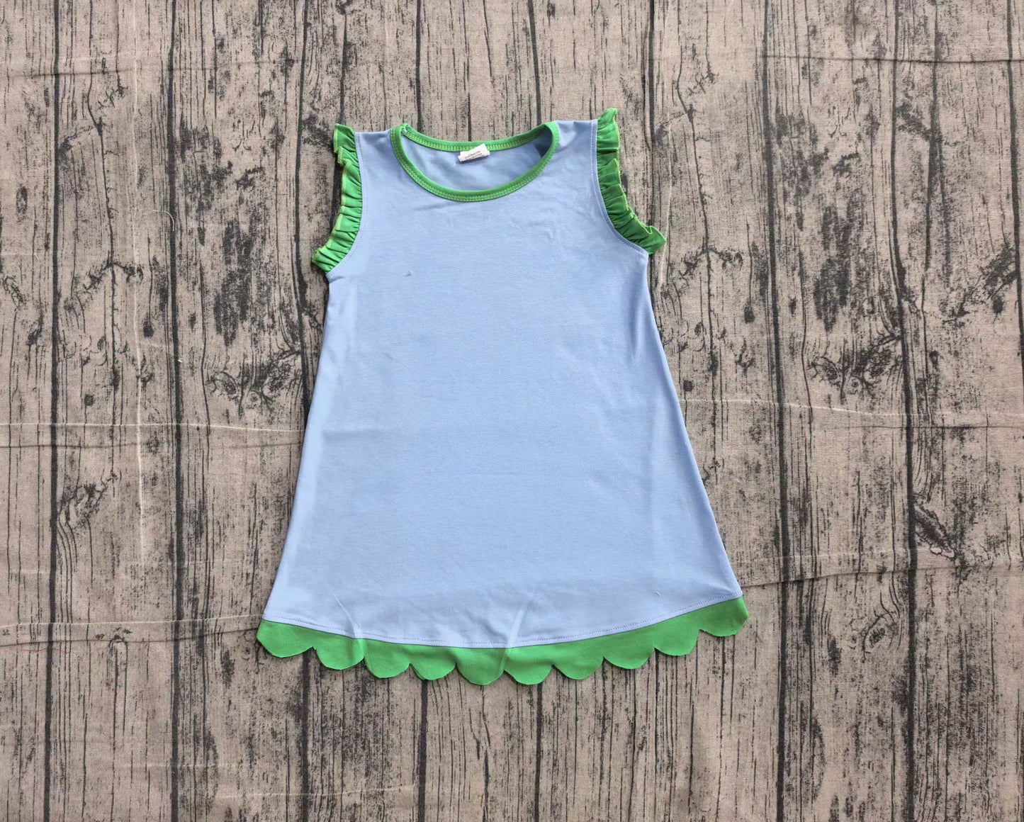 Pre order solid color scallop dress green blue