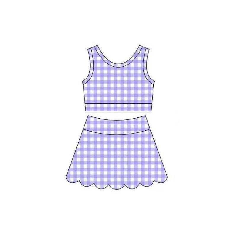 Pre order active gingham tank scallop skort set girls athletic outfit