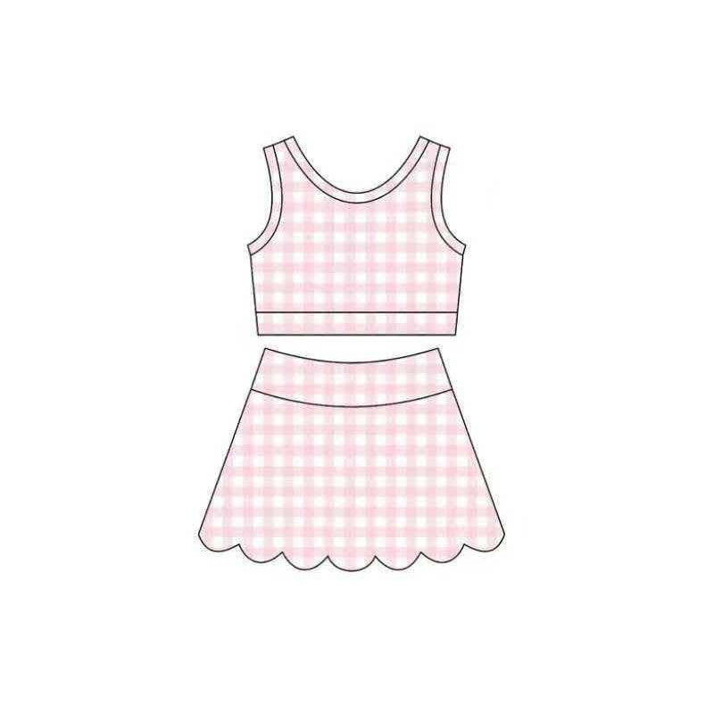 Pre order active gingham tank scallop skort set girls athletic outfit