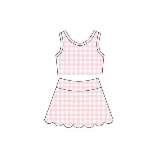 Pre order active gingham tank scallop skort set girls athletic outfit