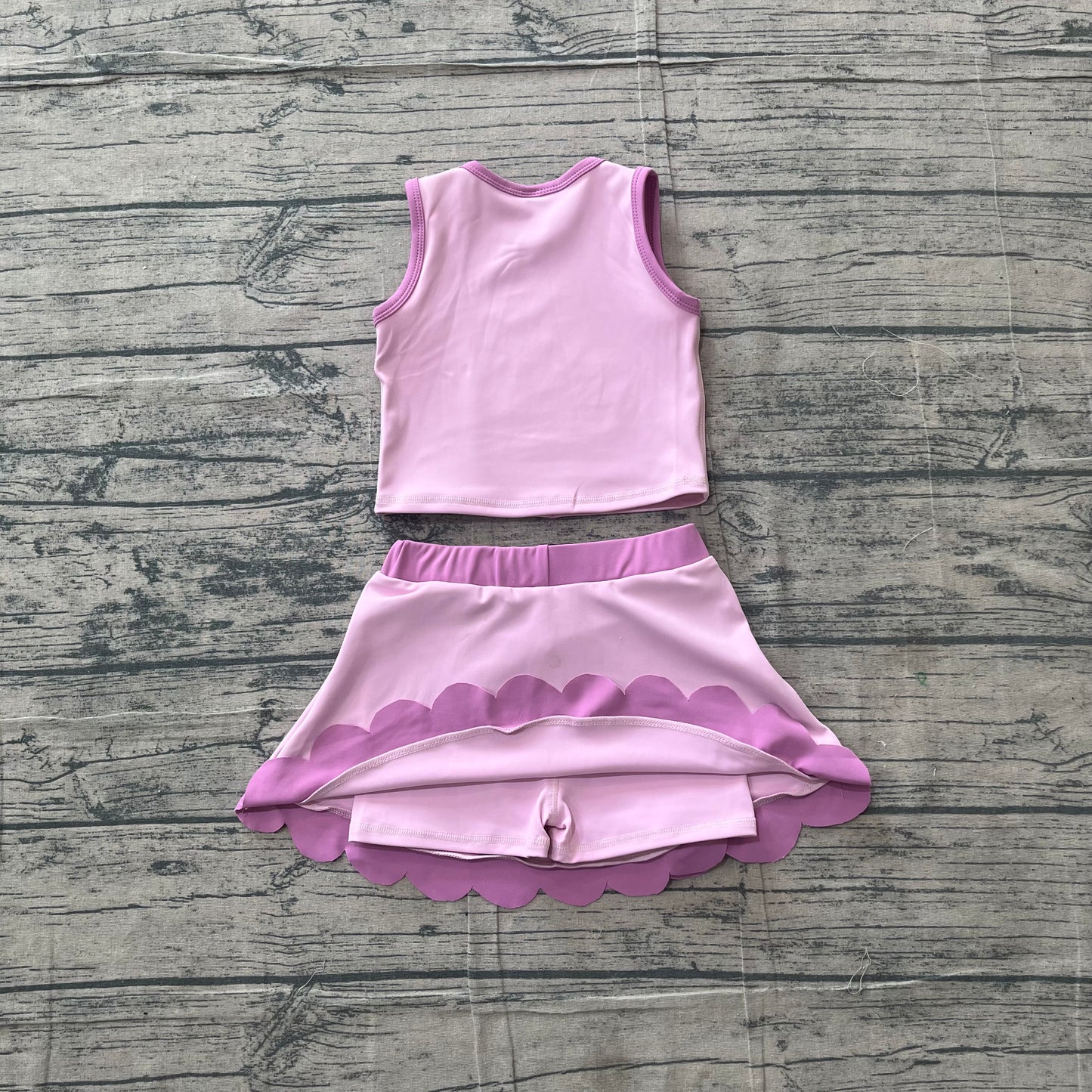 Pre order solid scallop active skort set girls athletic outfit
