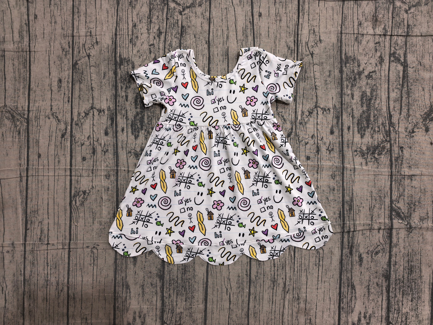 Pre order short sleeve back to school yes no scallop dress