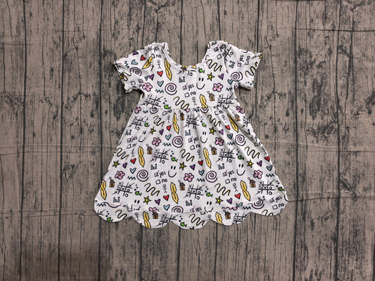 Pre order short sleeve back to school yes no scallop dress