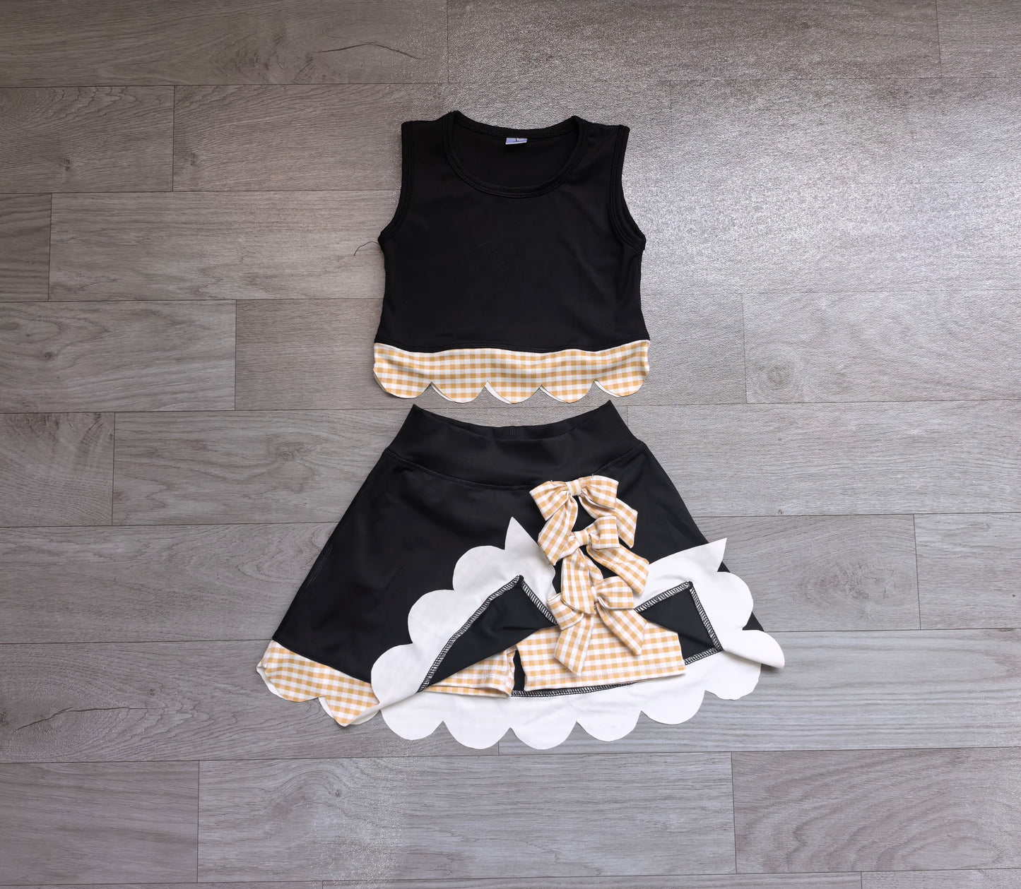 Pre order black scallop active skort set girls athletic outfit
