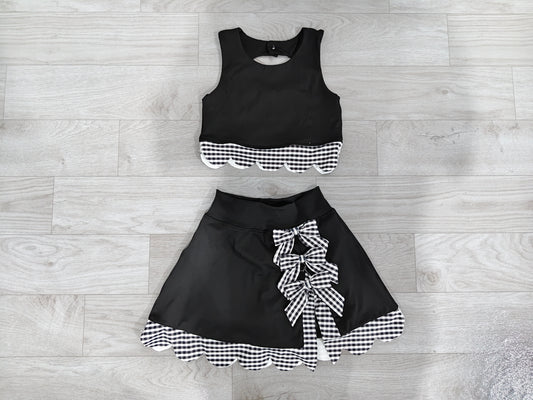 Pre order black bow scallop active skort set girls athletic outfit