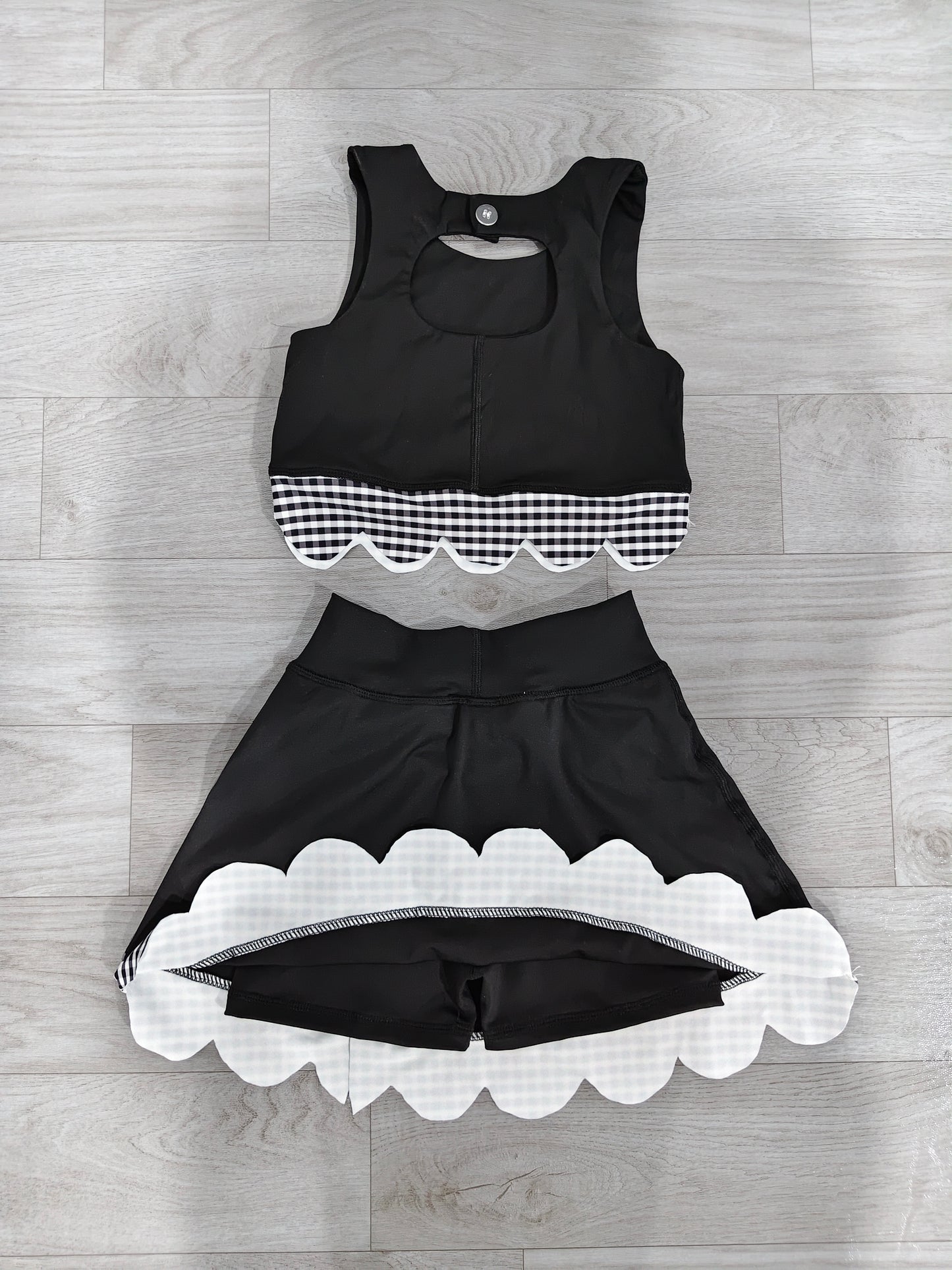 Pre order black bow scallop active skort set girls athletic outfit