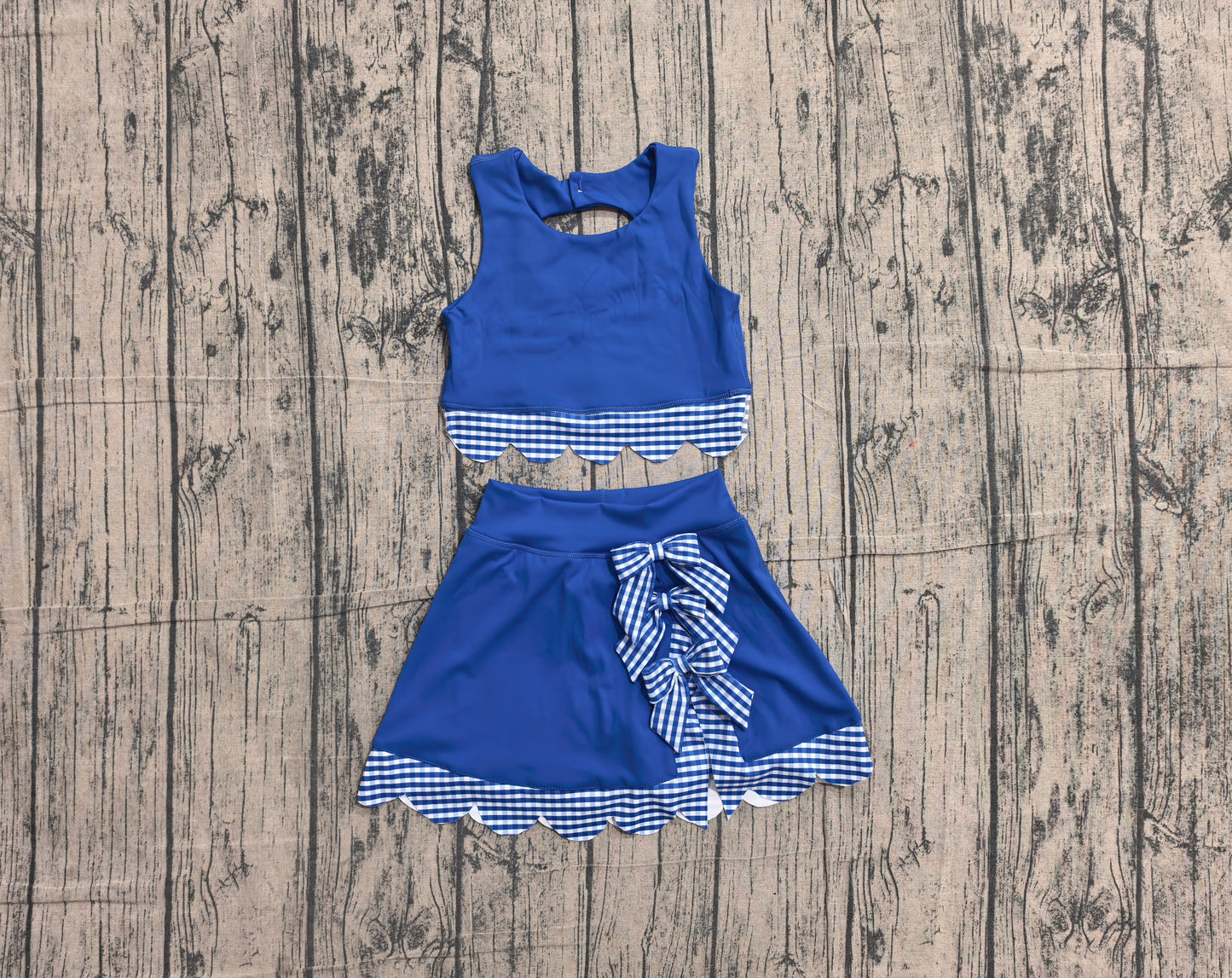 Pre order royal blue bow scallop active skort set girls athletic outfit