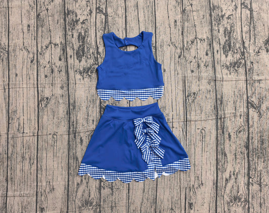Pre order royal blue bow scallop active skort set girls athletic outfit
