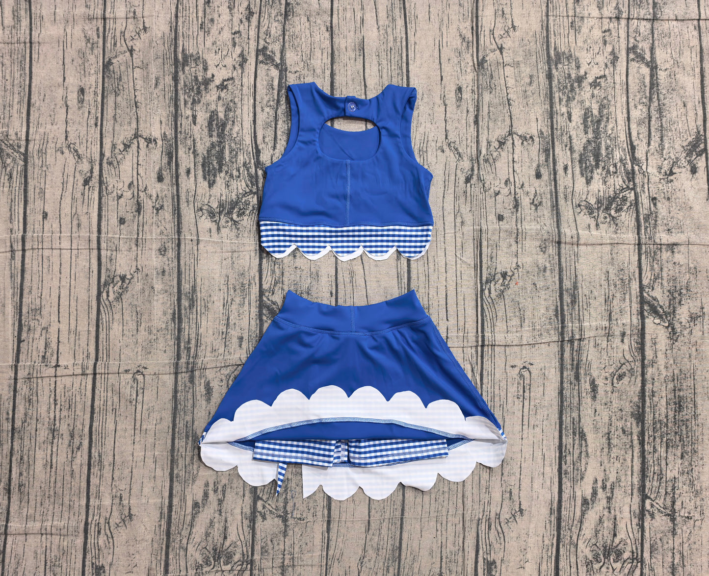 Pre order royal blue bow scallop active skort set girls athletic outfit