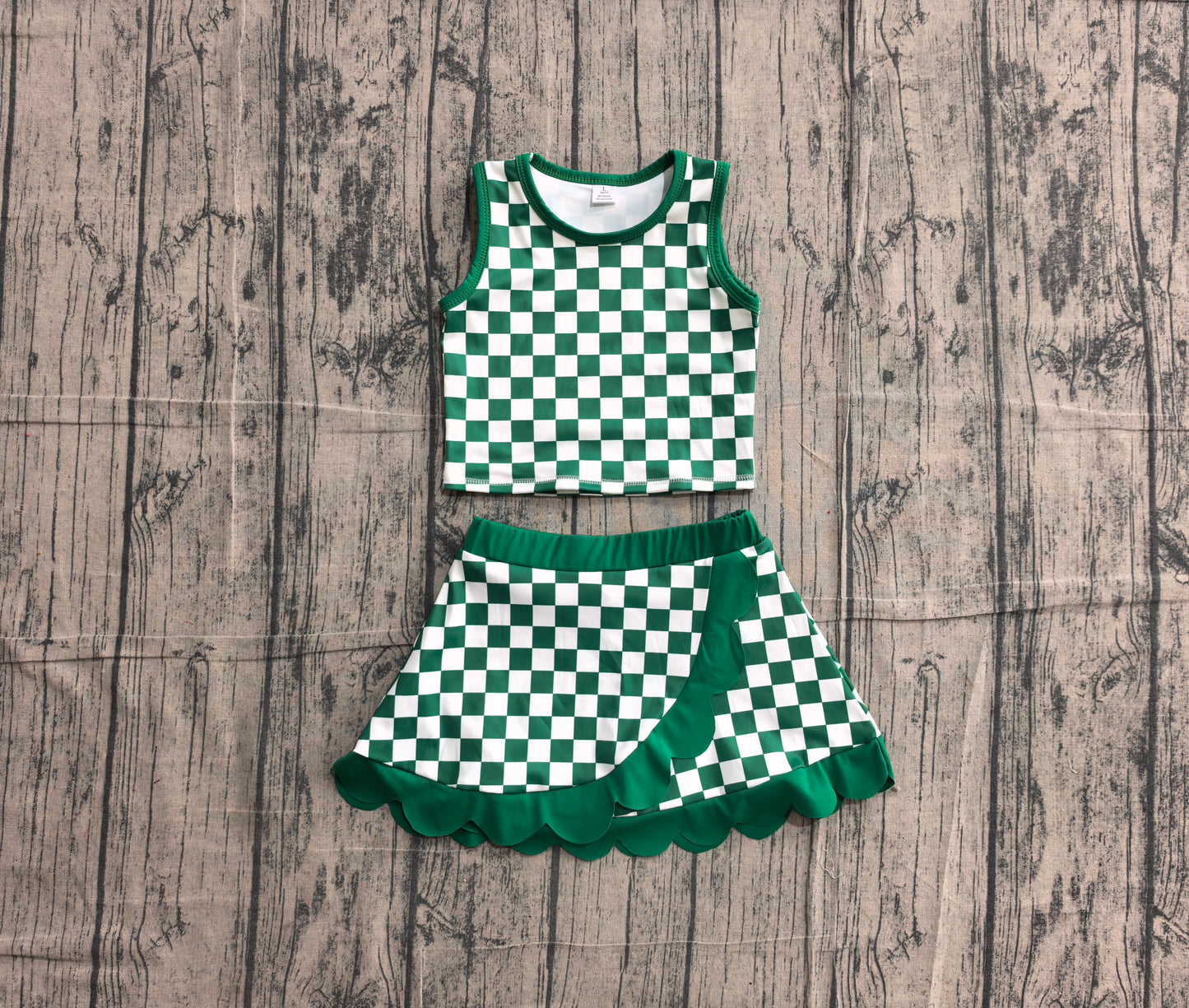 Pre order green checkered active skort set girls athletic outfit