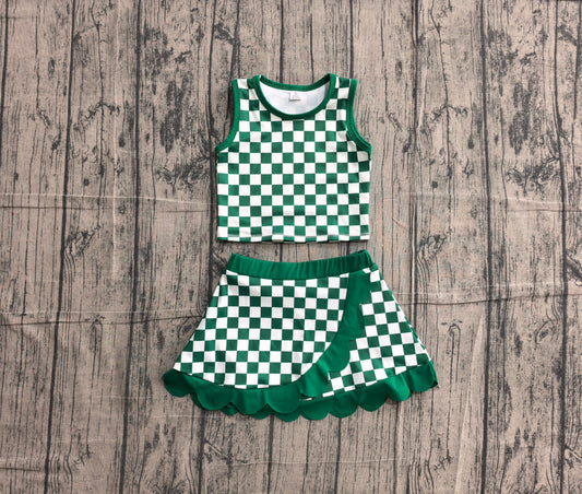 Pre order green checkered active skort set girls athletic outfit