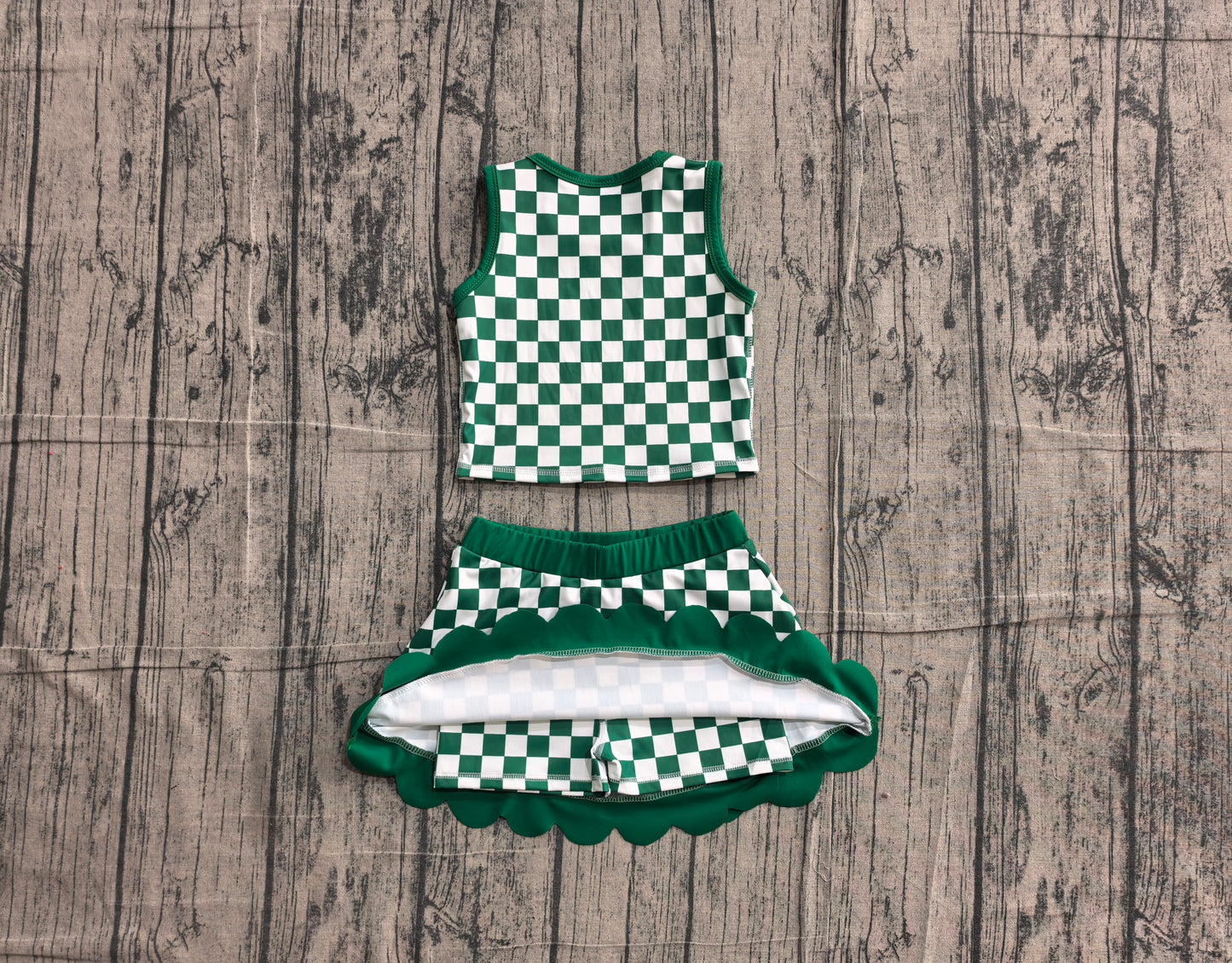 Pre order green checkered active skort set girls athletic outfit