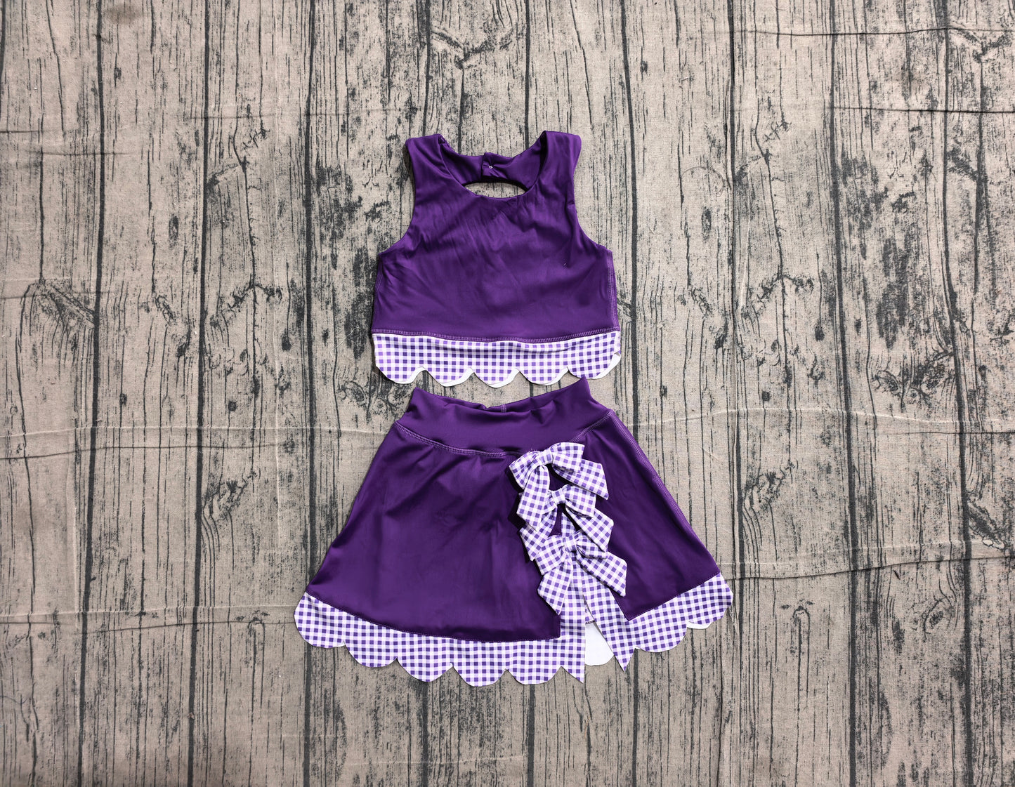 Pre order purple bow scallop active skort set girls athletic outfit