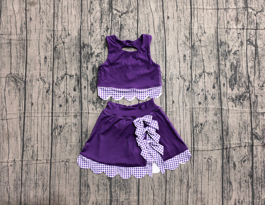 Pre order purple bow scallop active skort set girls athletic outfit