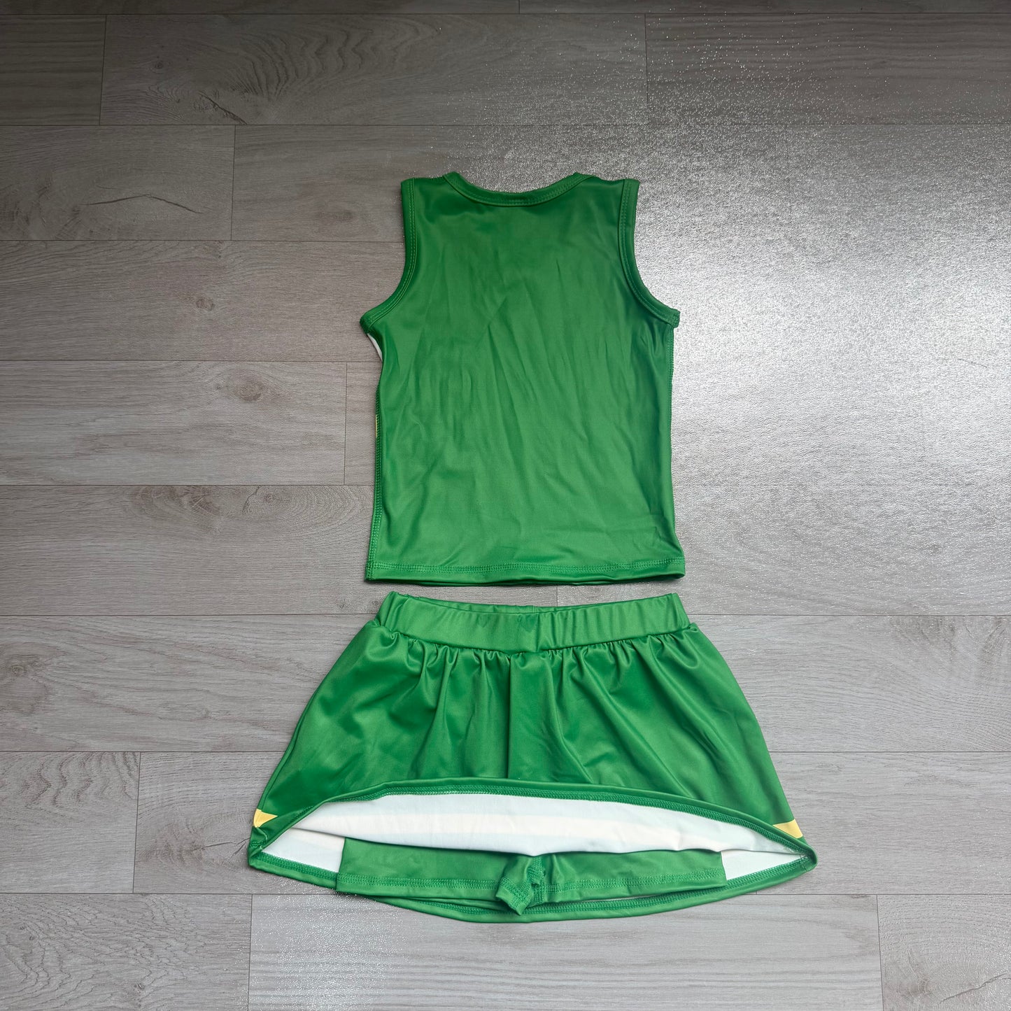 Pre order green white cheerleader athletic outfit
