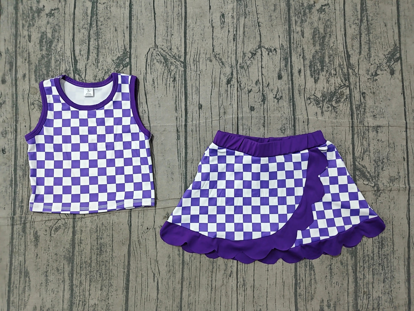 Pre order purple checkered active scallop skort set girls athletic outfit