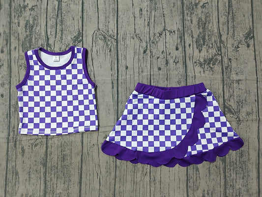 Pre order purple checkered active scallop skort set girls athletic outfit