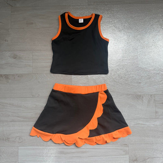Pre order black orange scallop active skort set girls athletic outfit