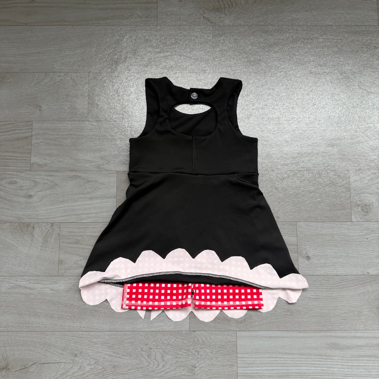 Pre order black with red gingham bow athletic scallop dress