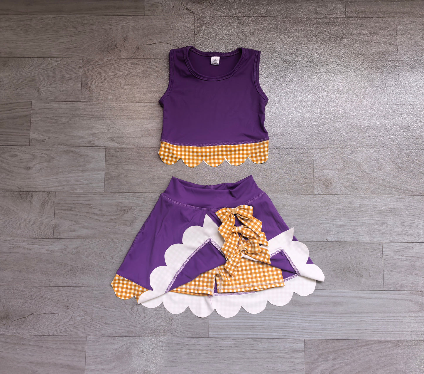 Pre order purple scallop active skort set girls athletic outfit