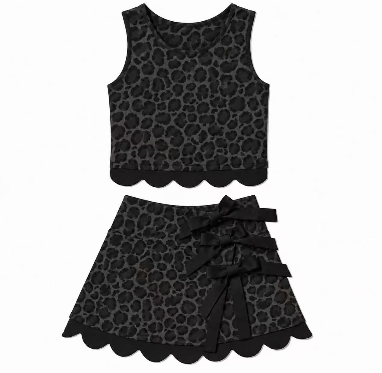 Pre order MOQ 5 leopard scallop skort set girls athletic outfit