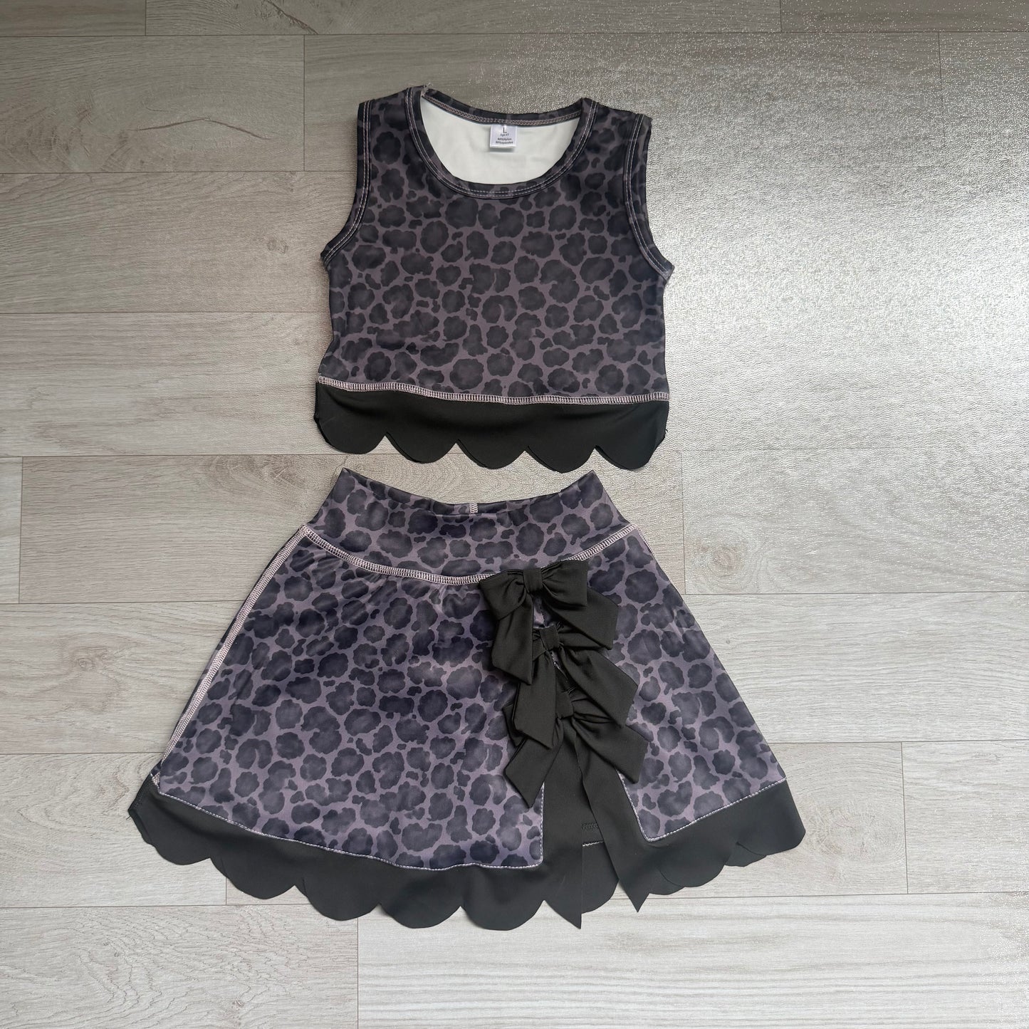 Pre order leopard scallop active skort set girls athletic outfit