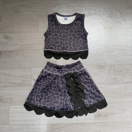 Pre order leopard scallop active skort set girls athletic outfit