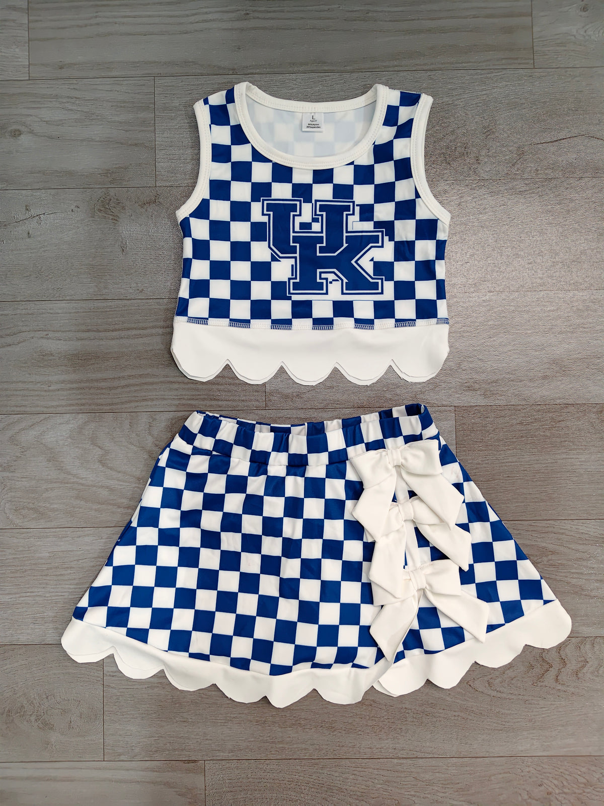 Pre order team checkered scallop active skort set girls athletic outfit