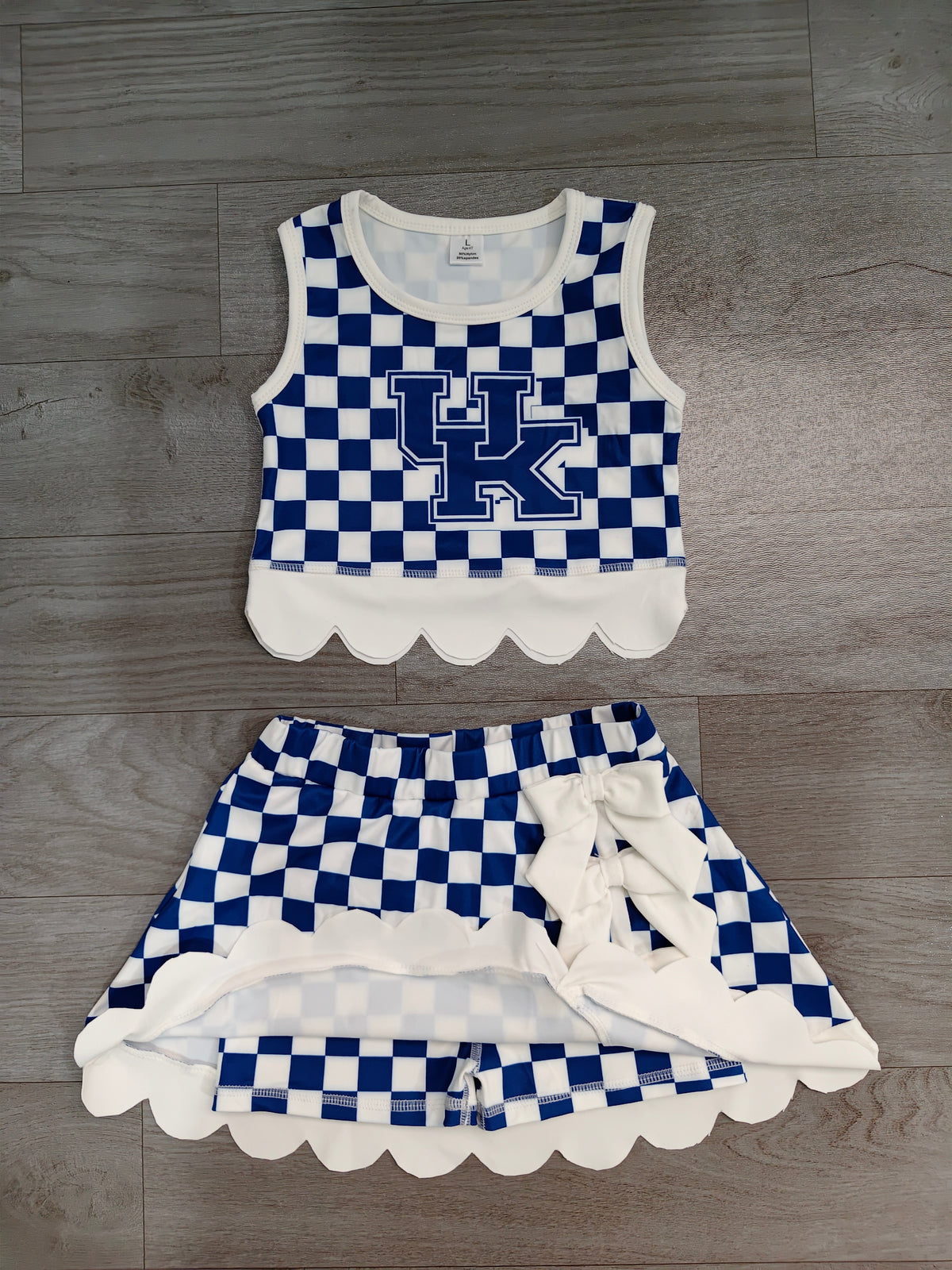 Pre order team checkered scallop active skort set girls athletic outfit
