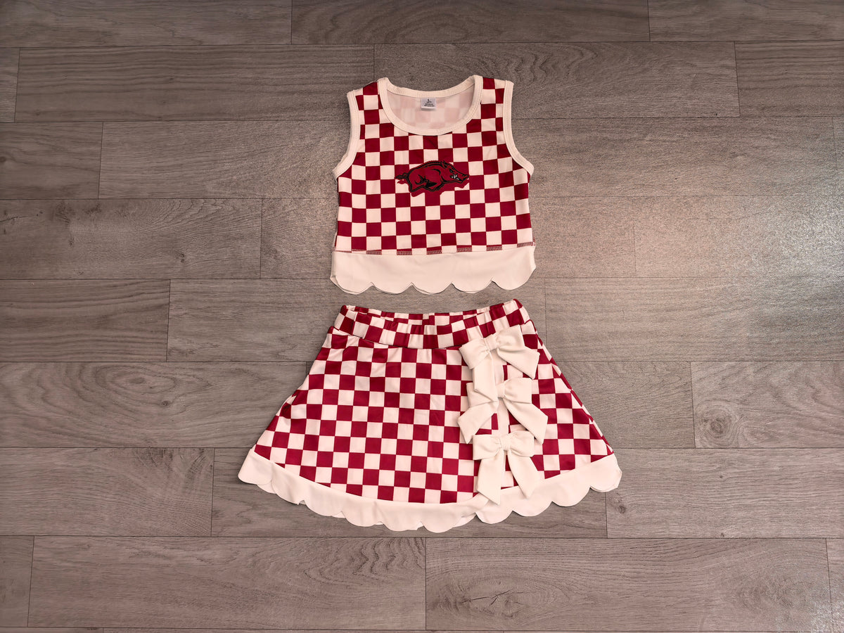 Pre order team checkered scallop active skort set girls athletic outfit