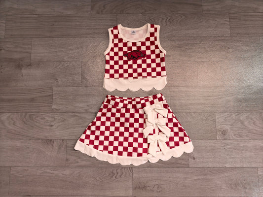 Pre order team checkered scallop active skort set girls athletic outfit