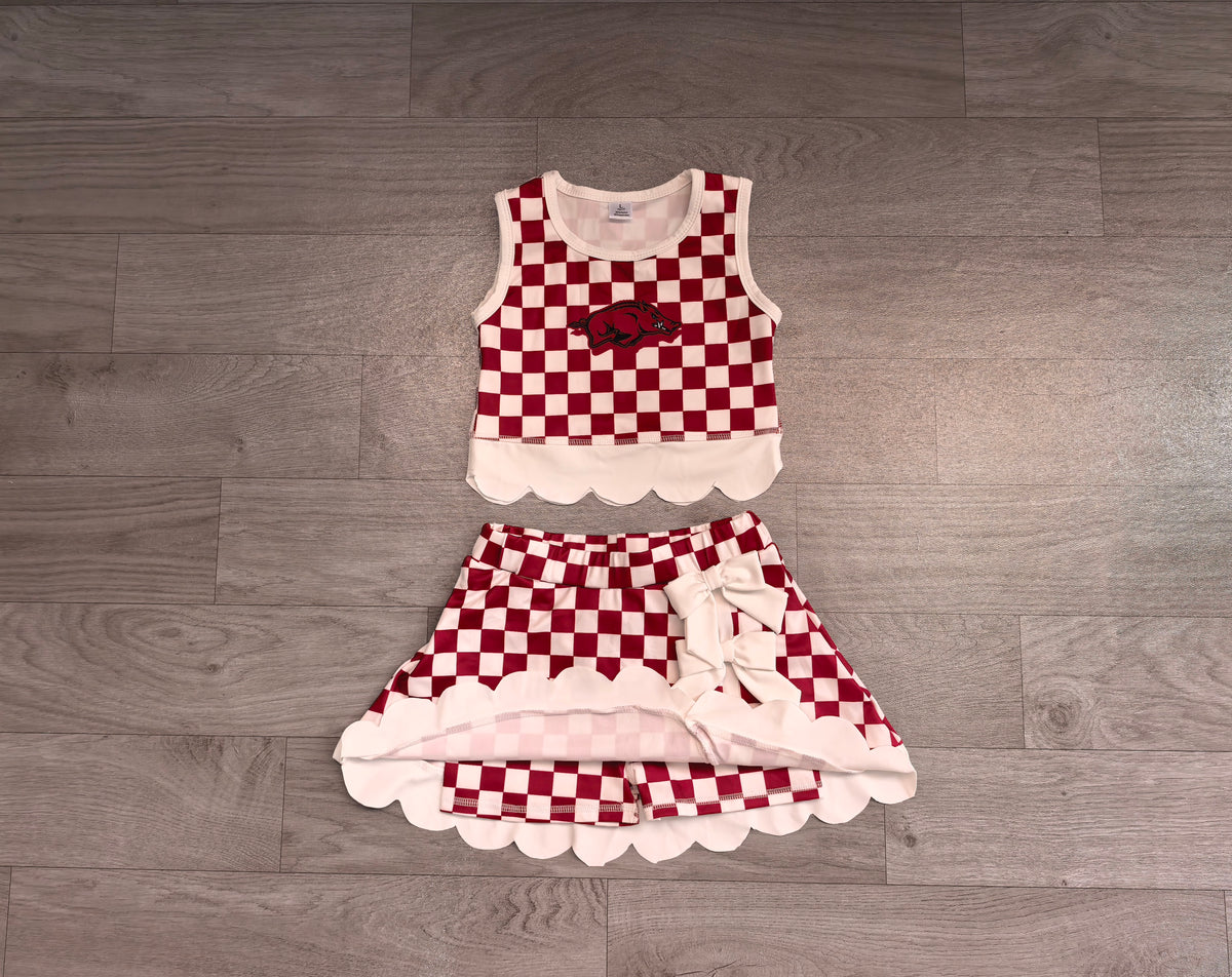Pre order team checkered scallop active skort set girls athletic outfit