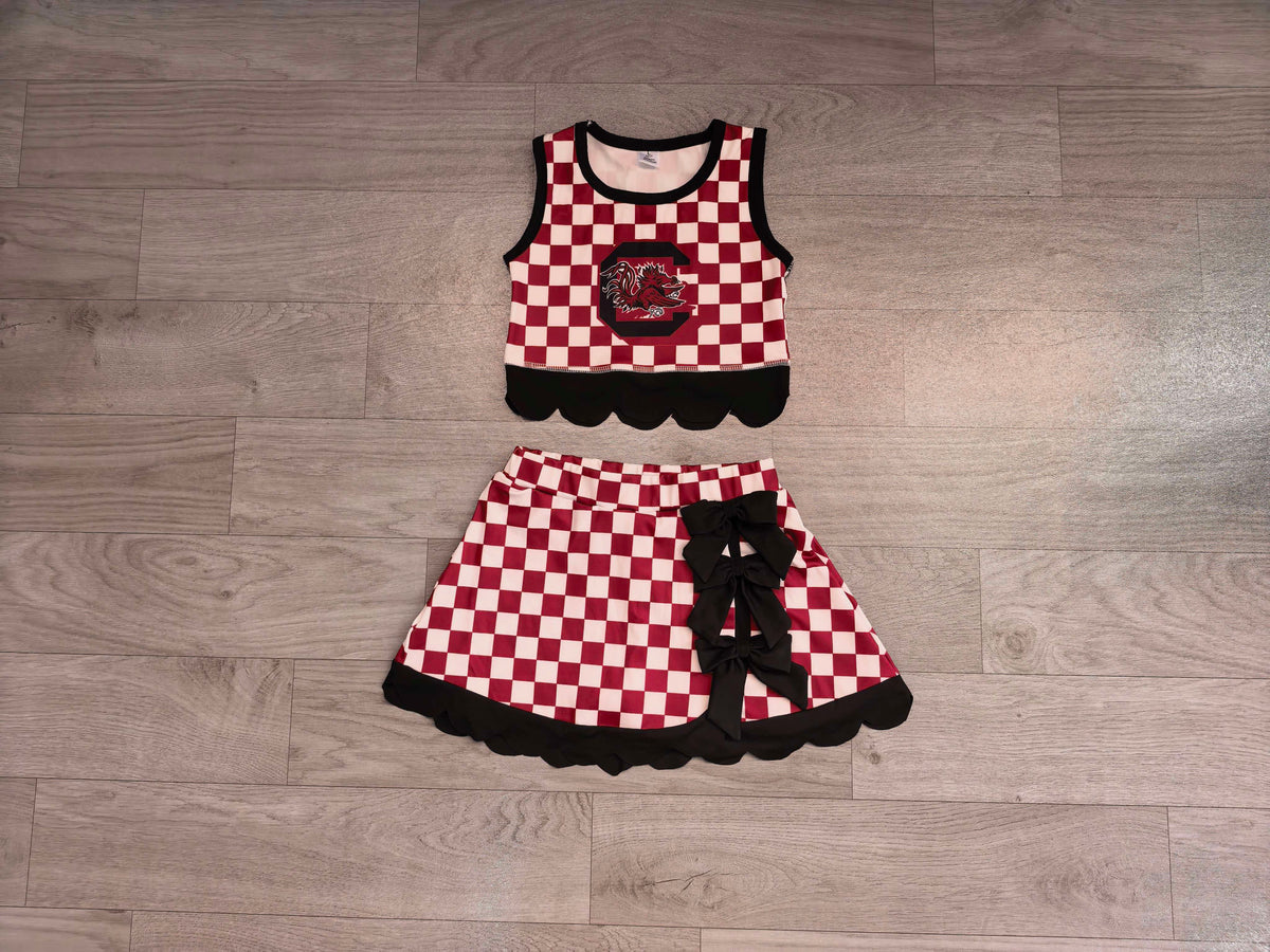 Pre order team checkered scallop active skort set girls athletic outfit
