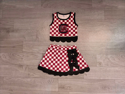 Pre order team checkered scallop active skort set girls athletic outfit