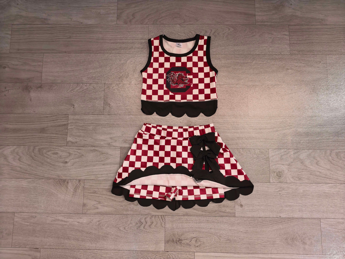 Pre order team checkered scallop active skort set girls athletic outfit