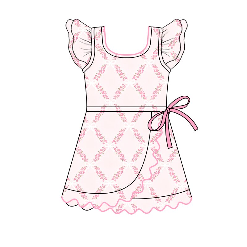Pre order pink flower scallop athletic skort dress