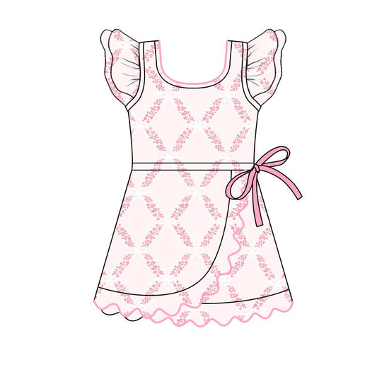 Pre order pink flower scallop athletic skort dress