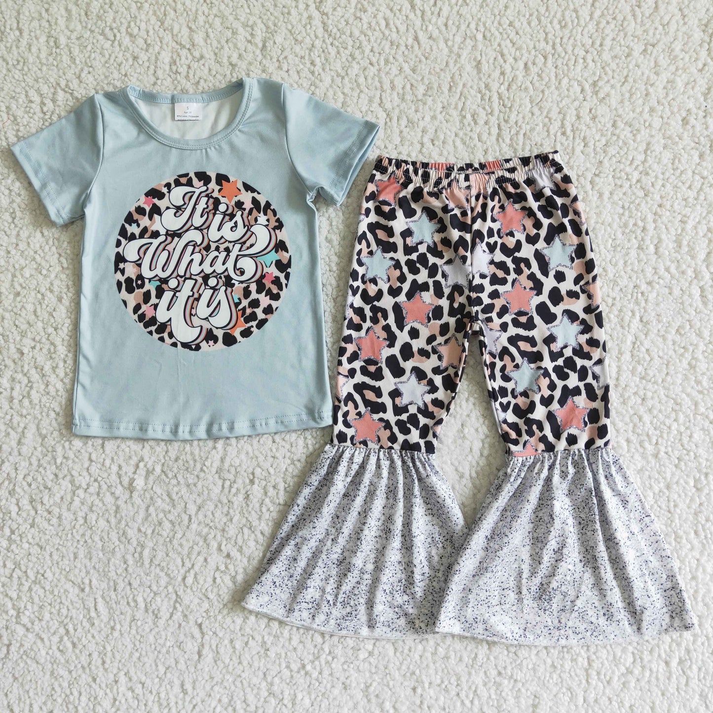 GSPO0002 it is what it is stars leopard bell bottom pants set