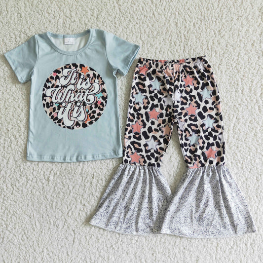 GSPO0002 it is what it is stars leopard bell bottom pants set