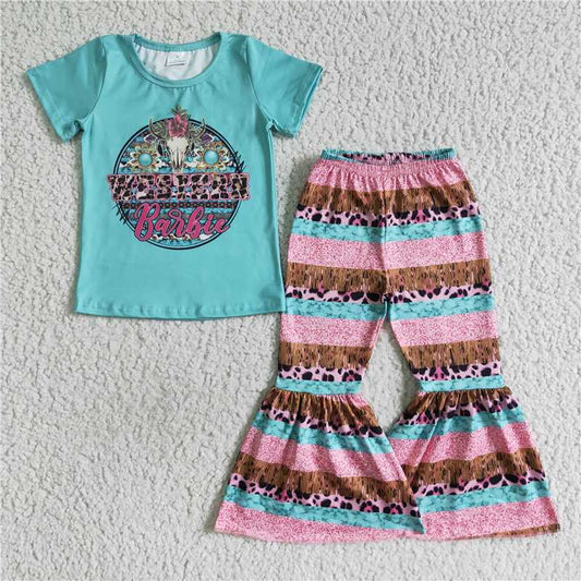 GSPO0150 Girls Blue Short Sleeve Pants Suit