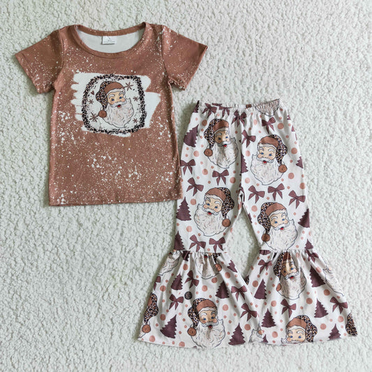 GSPO0181 Girls Santa Claus Brown Short Sleeve Long Pants Suit
